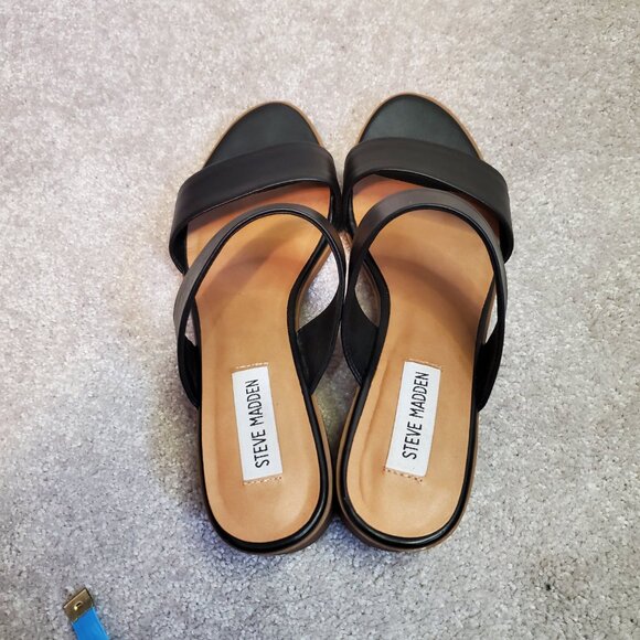 STEVE MADDEN Women's 8.5 Swift Block Heeled Sandals Shoes Leather Double Strap - Picture 8 of 11